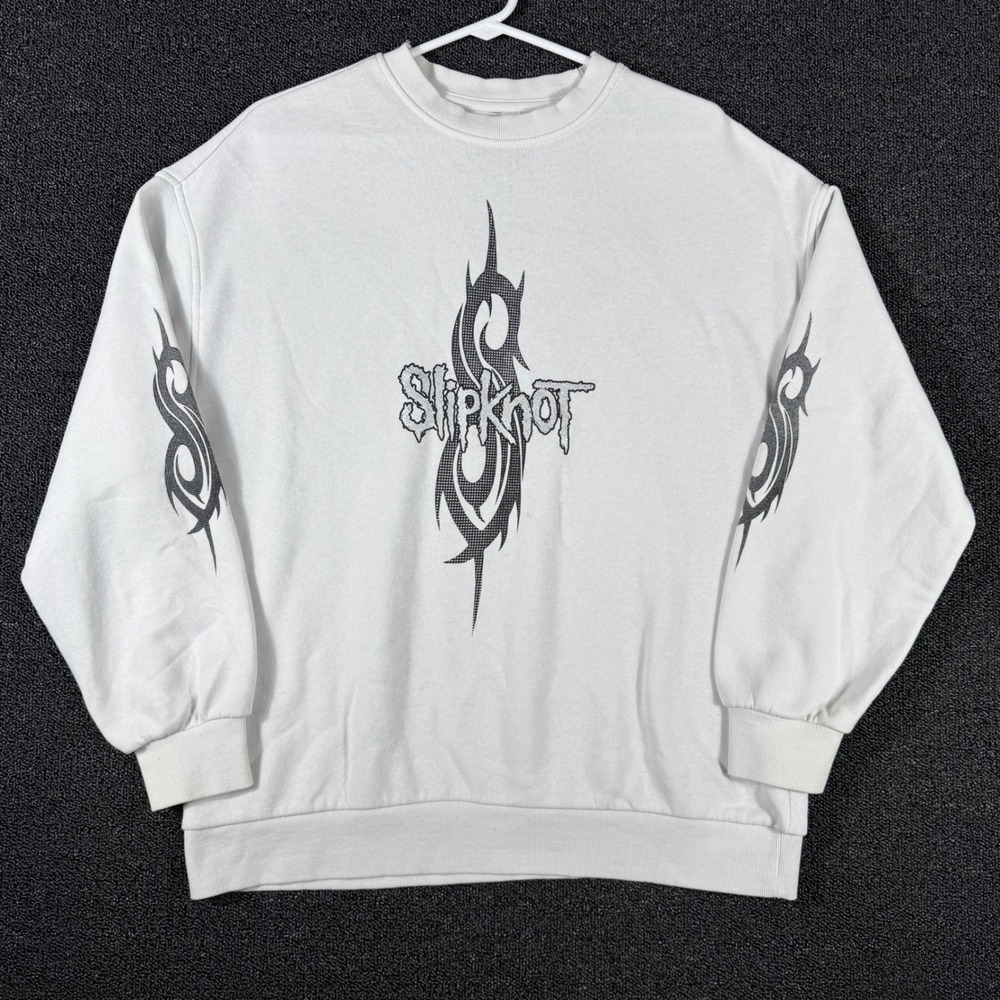 Slipknot Band Sweatshirt Mens S White Tribal Logo Graphic Crewneck 2024 Nu Metal